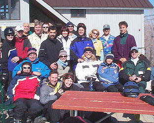 The group at Stratton's mid-mountain lodge.